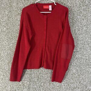 Liz Claiborne Sweater Women Large Red Ribbed Snap Up Cardigan Classic LizWear